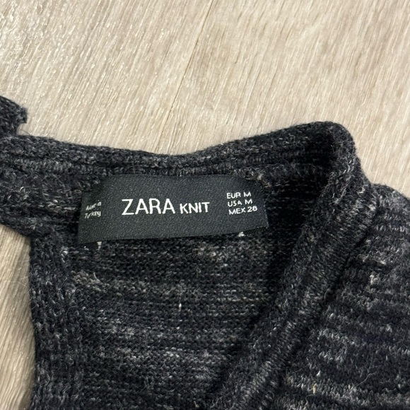 Zara Knit Sleeveless V-Neck Jumpsuit Women Size Medium Gray Linen Blend Pockets - Picture 9 of 16